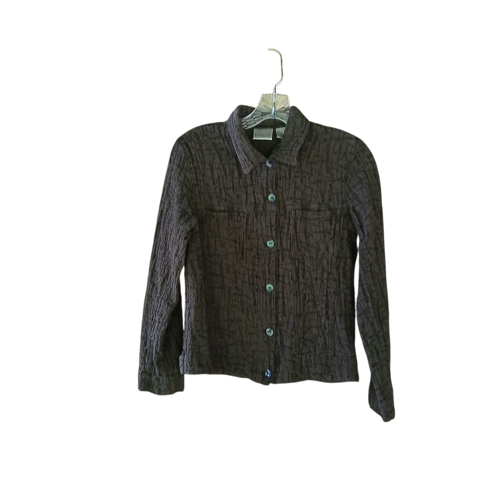 Chico's Brown Button Down Silk & Wool Shirt Jacket Size 4